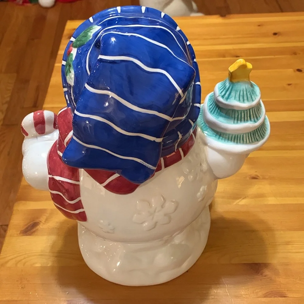Vintage Houston Harvest, Snowman cookie jar, Blue Willow, EUC